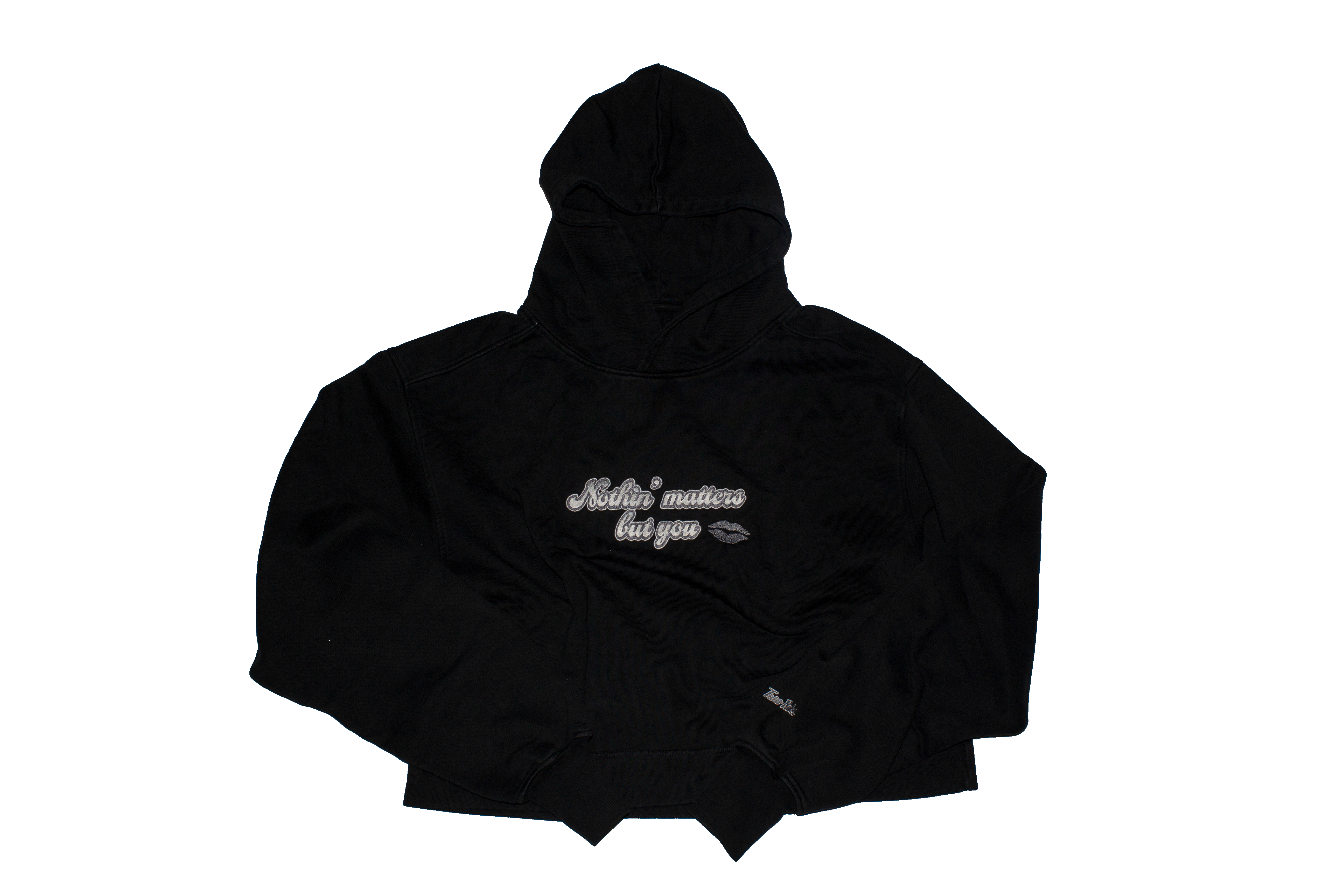 Oversized cropped hoody - "Kisses" Washed Black